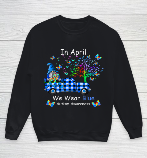 Gnomes In April We Wear Blue Autism Awareness Youth Sweatshirt