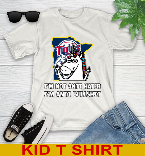 Minnesota Twins MLB Baseball Unicorn I'm Not Anti Hater I'm Anti Bullshit Youth T-Shirt