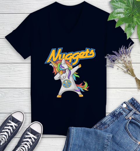 Denver Nuggets NBA Basketball Funny Unicorn Dabbing Sports Women's V-Neck T-Shirt 3