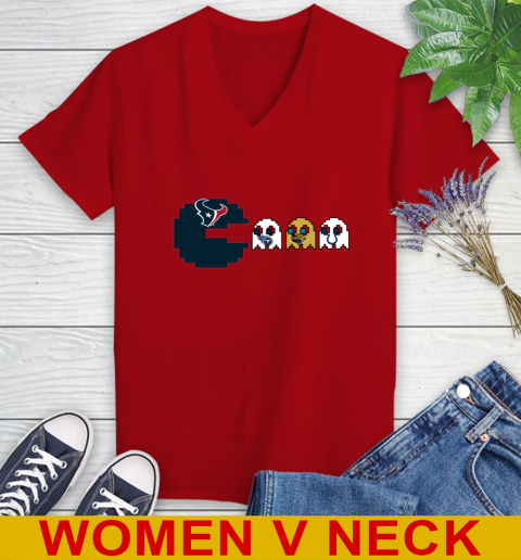 Houston Texans NFL Football Pac Man Champion Women's V-Neck T-Shirt 12