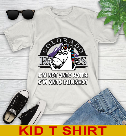 Colorado Rockies MLB Baseball Unicorn I'm Not Anti Hater I'm Anti Bullshit Youth T-Shirt 12