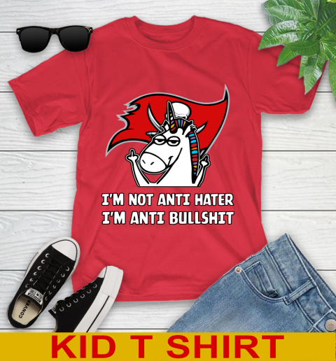 Tampa Bay Buccaneers NFL Football Unicorn I'm Not Anti Hater I'm Anti Bullshit Youth T-Shirt 10