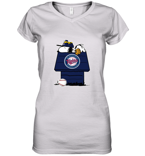 Minnesota Twins Snoopy And Woodstock Resting Together MLB Women's V-Neck T-Shirt