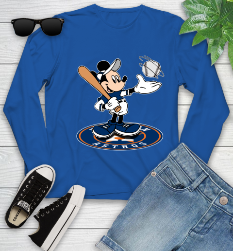 MLB Baseball Houston Astros Cheerful Mickey Disney Shirt Youth Long Sleeve 10