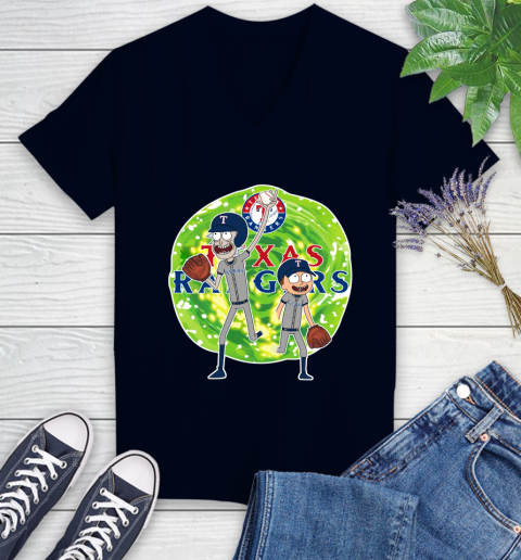 MLB Texas Rangers Rick And Morty Baseball Sports Women's V-Neck T-Shirt 3