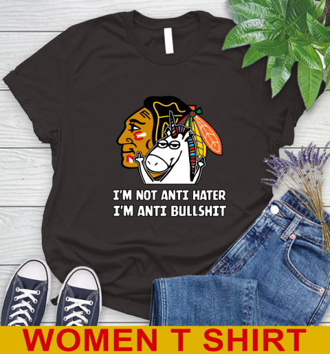 Chicago Blackhawks NHL Hockey Unicorn I'm Not Anti Hater I'm Anti Bullshit Women's T-Shirt 8