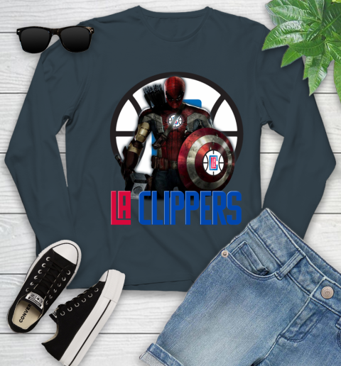LA Clippers NBA Basketball Captain America Thor Spider Man Hawkeye Avengers Youth Long Sleeve 8
