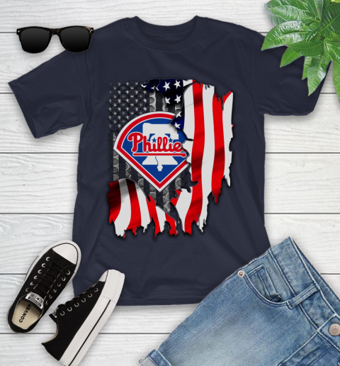 Philadelphia Phillies MLB Baseball American Flag Youth T-Shirt 2