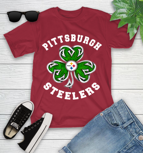 NFL Pittsburgh Steelers Three Leaf Clover St Patrick's Day Football Sports Youth T-Shirt 14