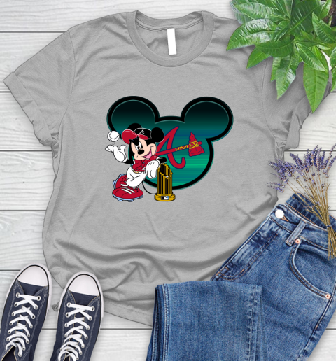 MLB Atlanta Braves The Commissioner's Trophy Mickey Mouse Disney Women's T-Shirt 5