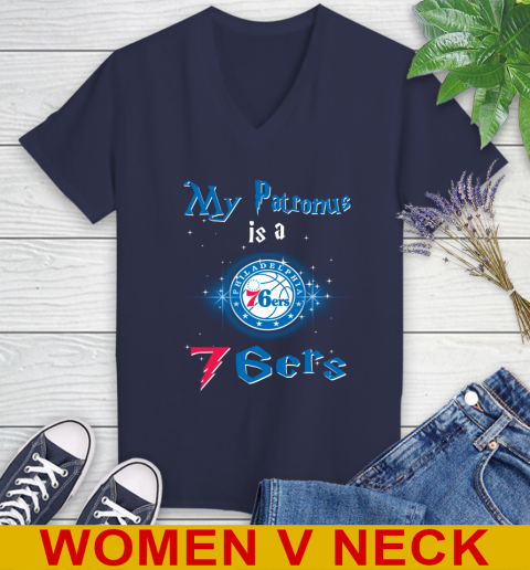 NBA Basketball Harry Potter My Patronus Is A Philadelphia 76ers Women's V-Neck T-Shirt 12