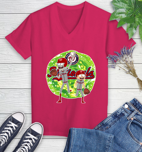 MLB Washington Nationals Rick And Morty Baseball Sports Women's V-Neck T-Shirt 9
