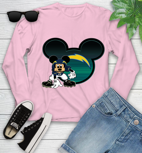 NFL Los Angeles Chargers Mickey Mouse Disney Football T Shirt Youth Long Sleeve 10