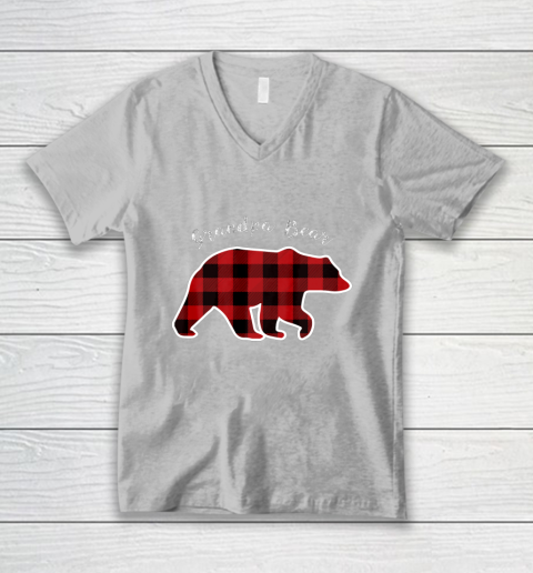 GRANDPA BEAR Men Red Plaid Christmas Pajama Family Gift V-Neck T-Shirt 3
