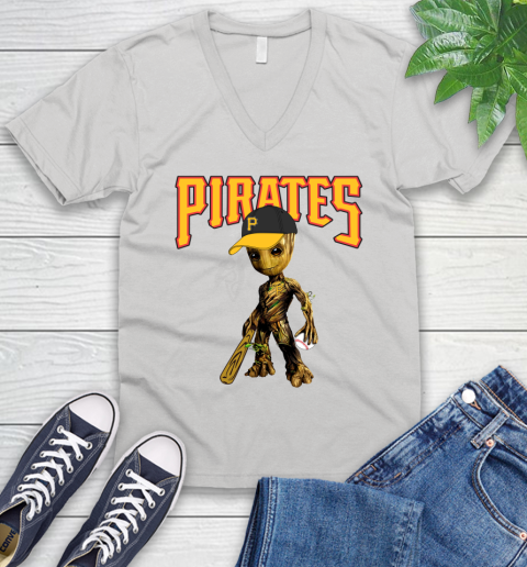 MLB Pittsburgh Pirates Groot Guardians Of The Galaxy Baseball V-Neck T-Shirt