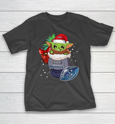 Seattle Seahawks Christmas Baby Yoda Star Wars Funny Happy NFL T-Shirt 2