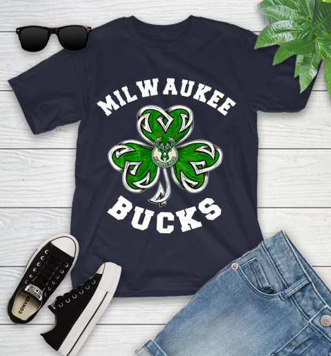 NBA Milwaukee Bucks Three Leaf Clover St Patrick's Day Basketball Sports Youth T-Shirt 2