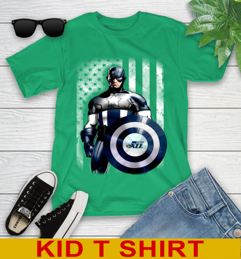 Utah Jazz NBA Basketball Captain America Marvel Avengers American Flag Shirt Youth T-Shirt 7