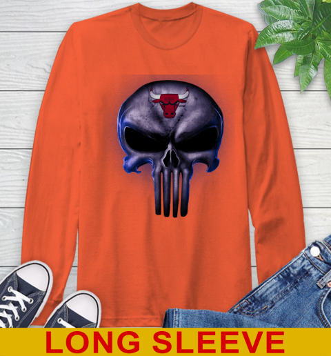 Chicago Bulls NBA Basketball Punisher Skull Sports Long Sleeve T-Shirt - Image 5