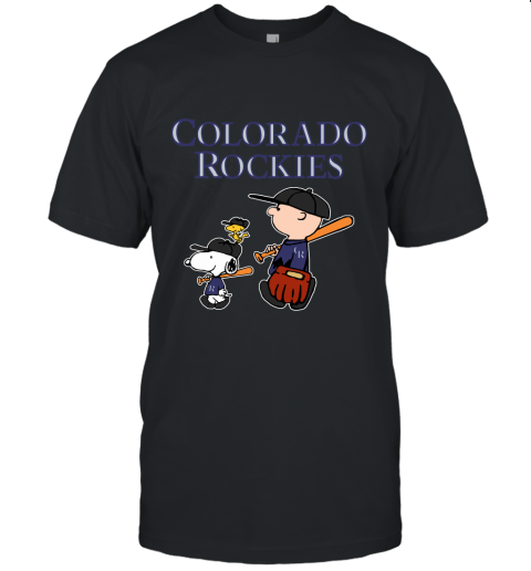 Colorado Rockies Let's Play Baseball Together Snoopy MLB Unisex Jersey Tee