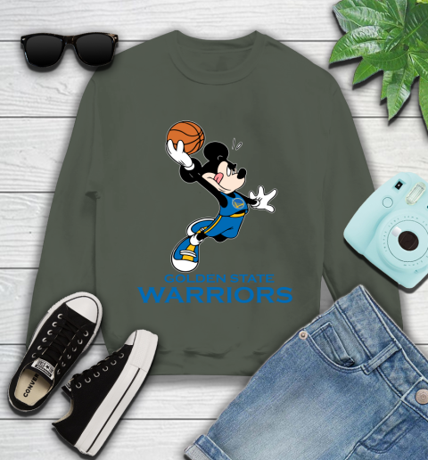 NBA Basketball Golden State Warriors Cheerful Mickey Mouse Shirt Youth Sweatshirt 9