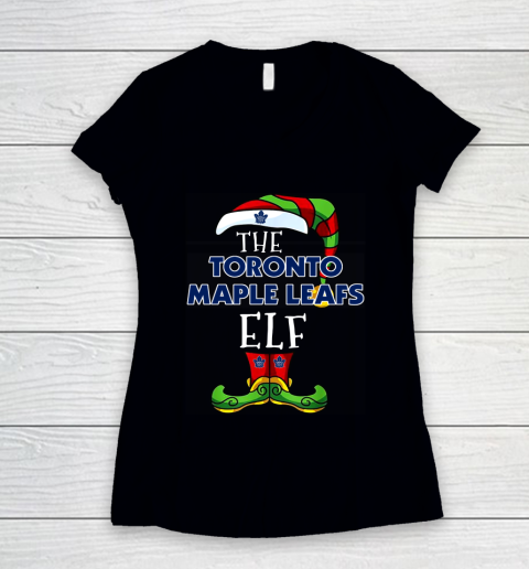 Toronto Maple Leafs Christmas ELF Funny NHL Women's V-Neck T-Shirt