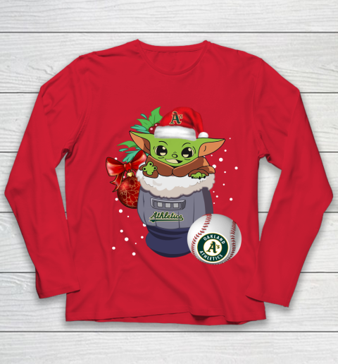 Oakland Athletics Christmas Baby Yoda Star Wars Funny Happy MLB Youth Long Sleeve 10