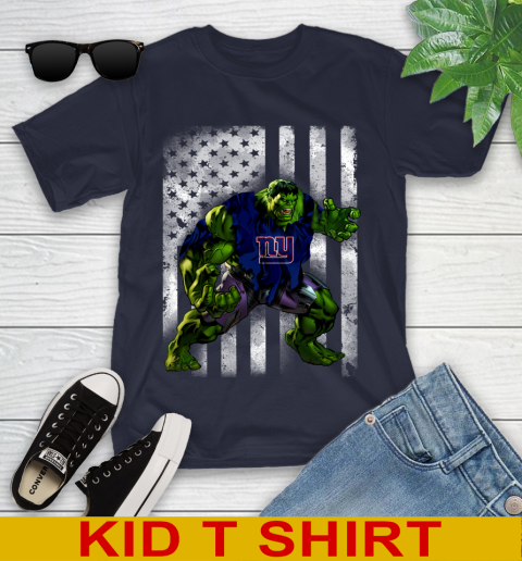 New York Giants Hulk Marvel Avengers NFL Football American Flag Youth T-Shirt 2