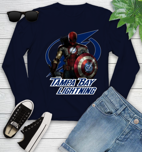 NHL Captain America Thor Spider Man Hawkeye Avengers Endgame Hockey Tampa Bay Lightning Youth Long Sleeve 3