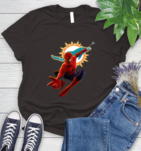 NFL Spider Man Avengers Endgame Football Miami Dolphins Women's T-Shirt 8