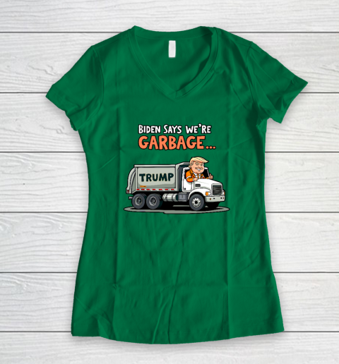 Donald Trump Rides In Garbage Truck Women's V-Neck T-Shirt 3