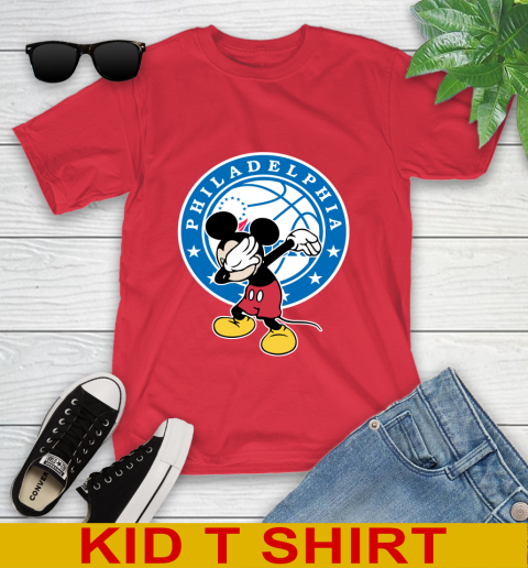 Philadelphia 76ers NBA Basketball Dabbing Mickey Disney Sports Youth T-Shirt 10