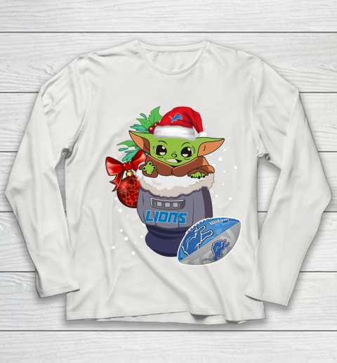 Detroit Lions Christmas Baby Yoda Star Wars Funny Happy NFL Youth Long Sleeve 11