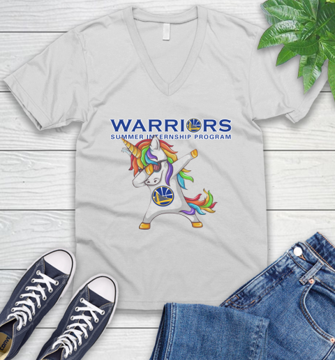 Golden State Warriors NBA Basketball Funny Unicorn Dabbing Sports V-Neck T-Shirt