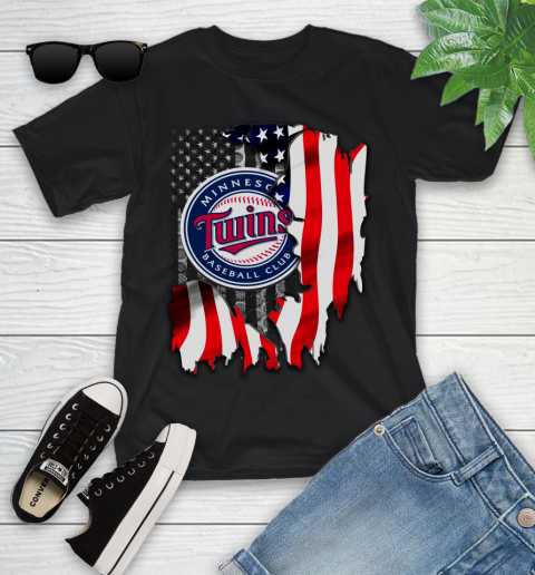 Minnesota Twins MLB Baseball American Flag Youth T-Shirt