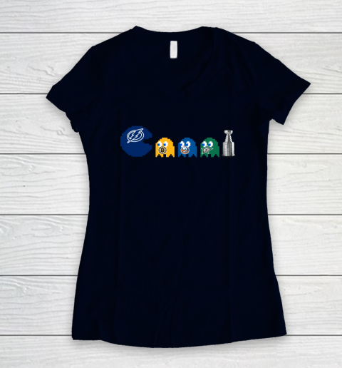 Tampa Bay Lightning x Pacman Create History For Stanley Cup Women's V-Neck T-Shirt 3