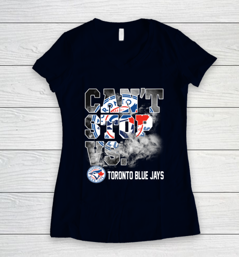 MLB Toronto Blue Jays Baseball Can't Stop Vs Blue Jays Women's V-Neck T-Shirt 2