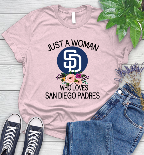 MLB Just A Woman Who Loves San Diego Padres Baseball Sports Women's T-Shirt 8