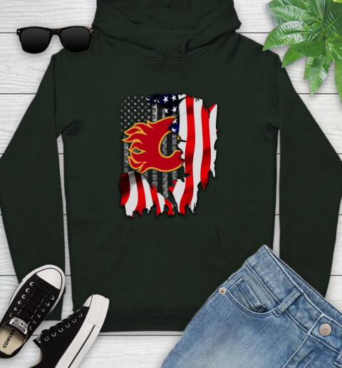 Calgary Flames NHL Hockey American Flag Youth Hoodie 14