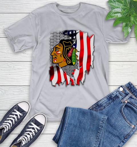 Chicago Blackhawks NHL Hockey American Flag T-Shirt 6