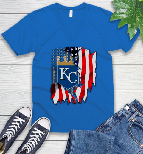 Kansas City Royals MLB Baseball American Flag V-Neck T-Shirt 5