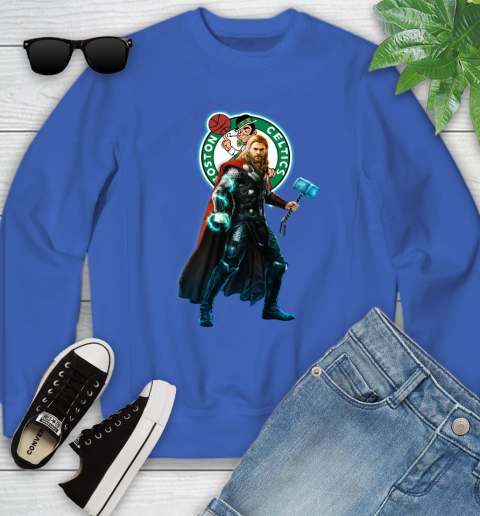 NBA Thor Avengers Endgame Basketball Boston Celtics Youth Sweatshirt 8