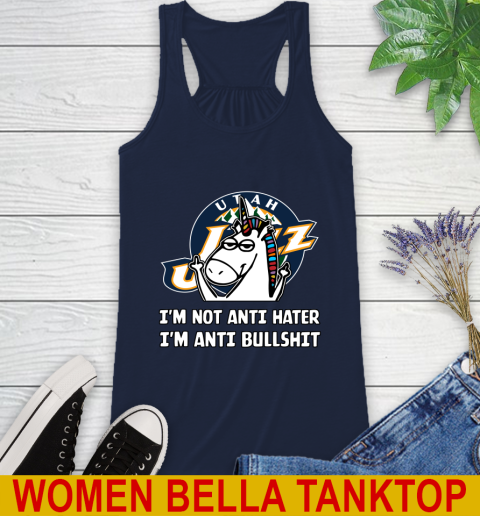 Utah Jazz NBA Basketball Unicorn I'm Not Anti Hater I'm Anti Bullshit Racerback Tank - Image 12