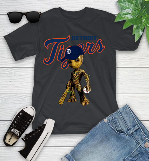MLB Detroit Tigers Groot Guardians Of The Galaxy Baseball Youth T-Shirt 2