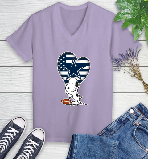 Dallas Cowboys NFL Football The Peanuts Movie Adorable Snoopy Women's V-Neck T-Shirt 14