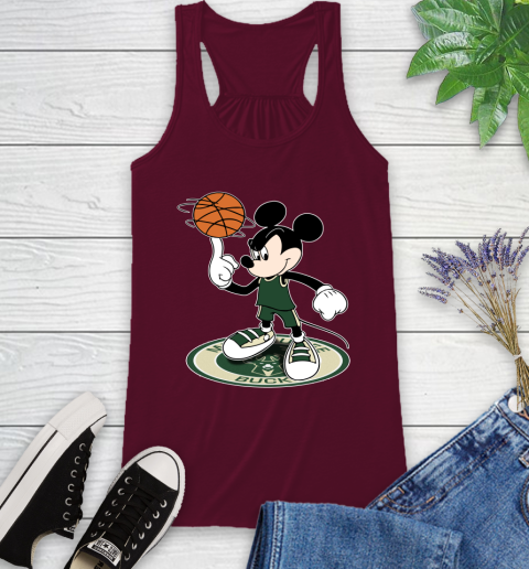 NBA Basketball Milwaukee Bucks Cheerful Mickey Disney Shirt Racerback Tank 3