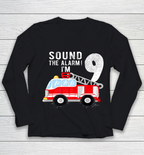 Kids Firefighter 9th Birthday Boy 9 Year Old Fire Truck Youth Long Sleeve