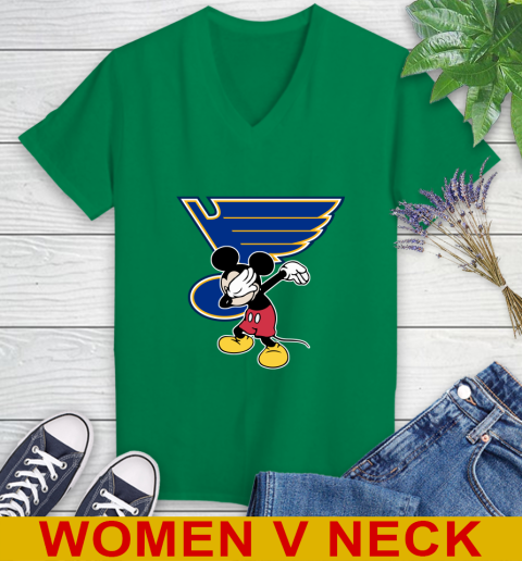 St.Louis Blues NHL Hockey Dabbing Mickey Disney Sports Women's V-Neck T-Shirt 6