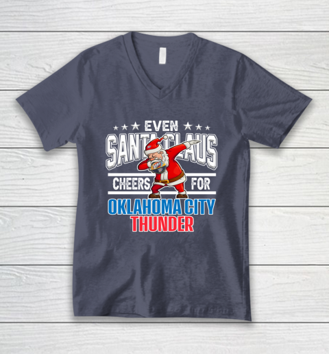 Oklahoma City Thunder Even Santa Claus Cheers For Christmas NBA V-Neck T-Shirt 7