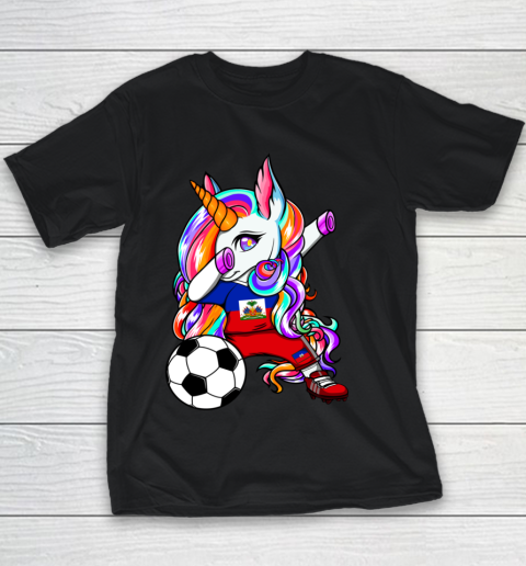 Dabbing Unicorn Haiti Soccer Fans Jersey Haitian Football Youth T-Shirt